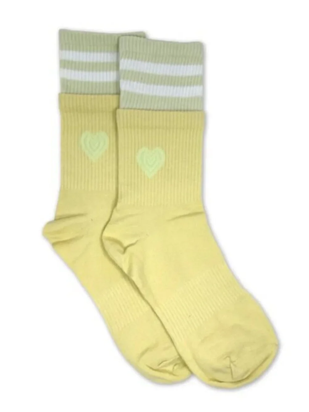 NWT Heart Cuff Sock-in-a-Sock Striped Layered Yellow Socks